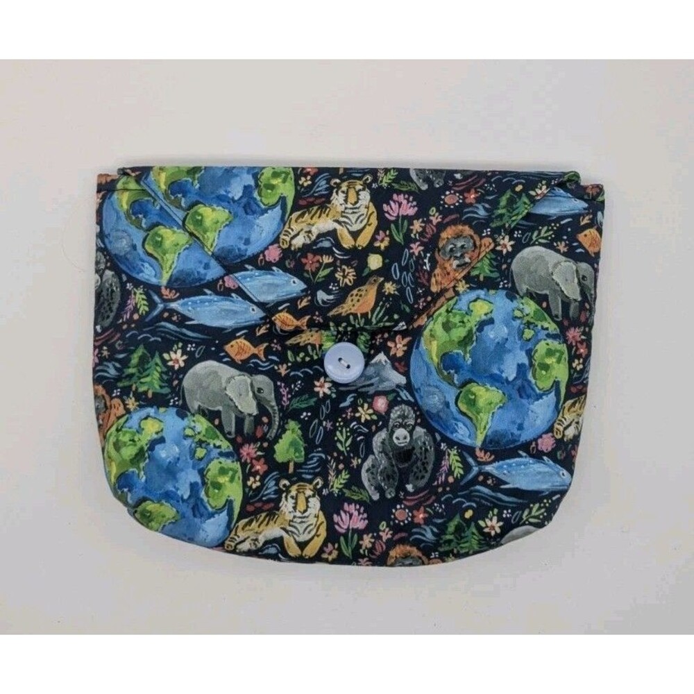 Handmade World Animals Fabric Storage Pouch Travel Organizer Craft Project Bag